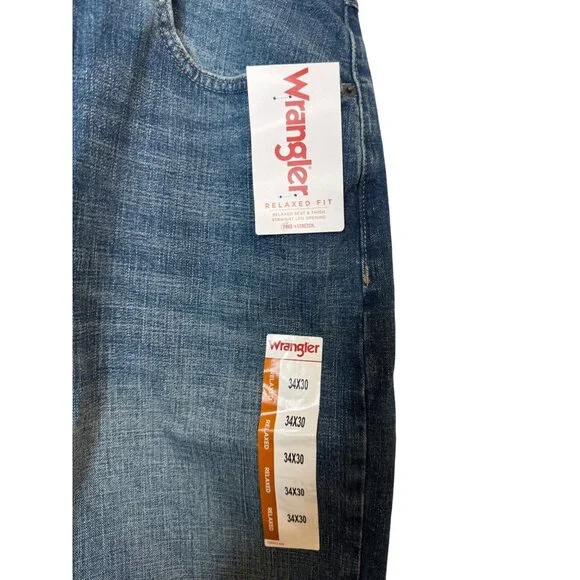 NWT Wrangler 34x30 Mens Relaxed Fit Jeans Blue Denim - Picture 3 of 12